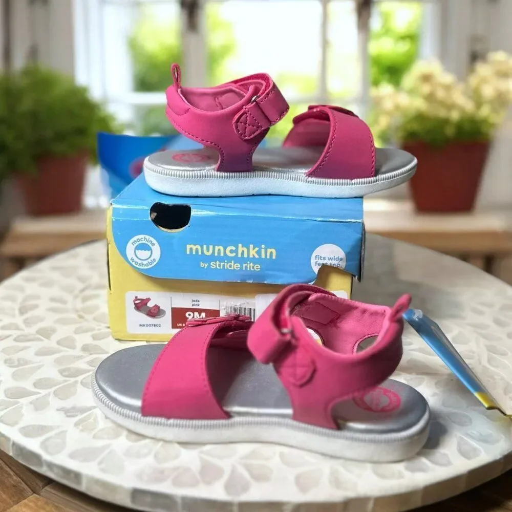 Stride Rite Jade Pink Glitter Flower Sandals Toddler Girls Size 9M EU 25